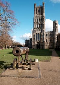 Built structure with lawn in foreground