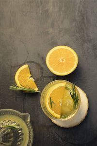 High angle view of drink on table