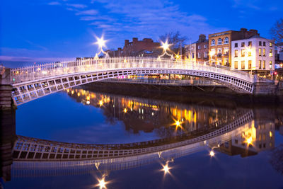 Bridge over river at night