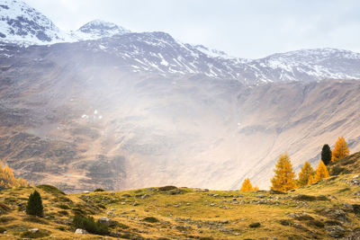 Scenic view of snowcapped mountains against sky