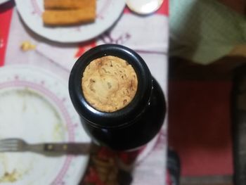 High angle view of coffee cup on table