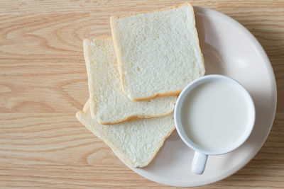 High angle view of breakfast on table