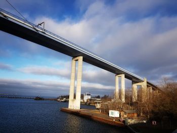 Low angle view of bridge over river against sky