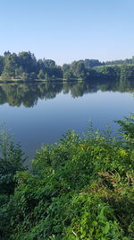 Scenic view of lake against clear sky