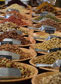 High angle view of food for sale at market stall