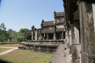 Old temple building against clear sky