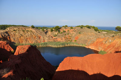 Scenic view of rock formations against sky