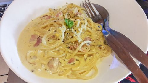 Close-up of pasta in plate