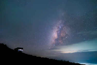 Scenic view of mountains against sky at night