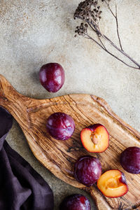 High angle view of fruits on table