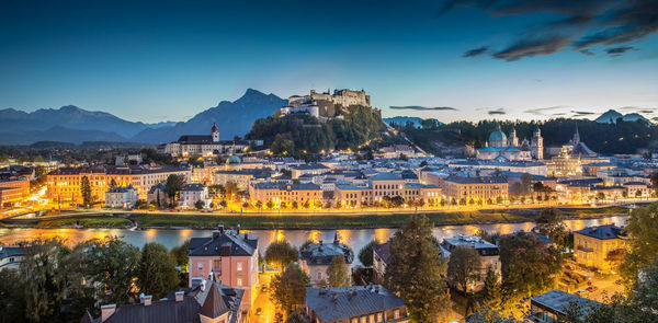 Aerial view of city during dusk