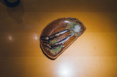 High angle view of bread on table