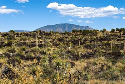 Scenic view of mountains against cloudy sky