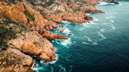 High angle view of rocks on beach