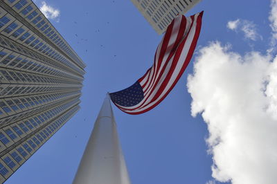 Low angle view of building against blue sky