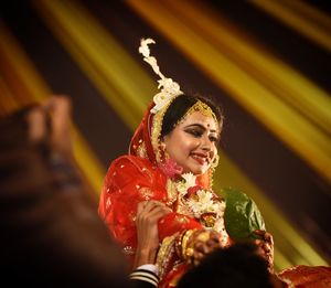 Low angle view of bride during wedding ceremony