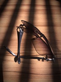 High angle view of wooden table on floor