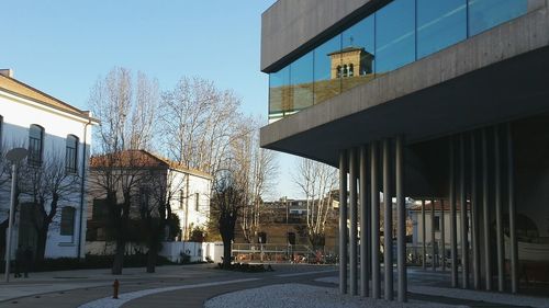 Low angle view of buildings against clear sky