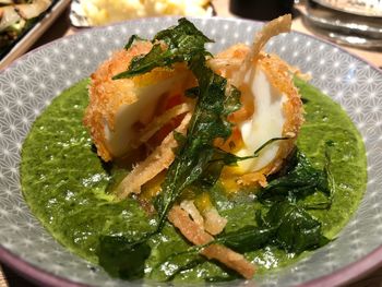 High angle view of meal served in bowl