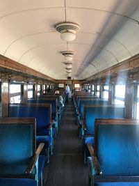 Interior of illuminated subway train