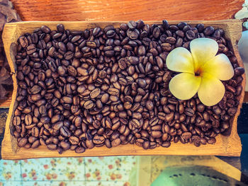 High angle view of coffee beans on table