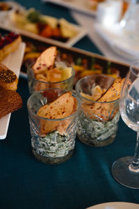 High angle view of food on table