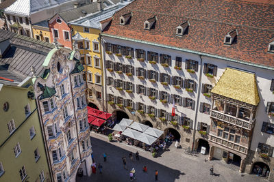 High angle view of buildings in city