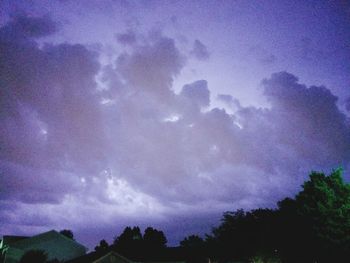 Low angle view of silhouette trees against sky at night