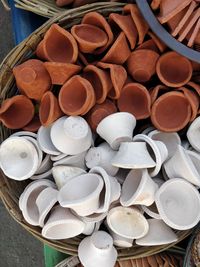 High angle view of diyas for sale in market