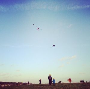 Low angle view of kite flying against clear sky