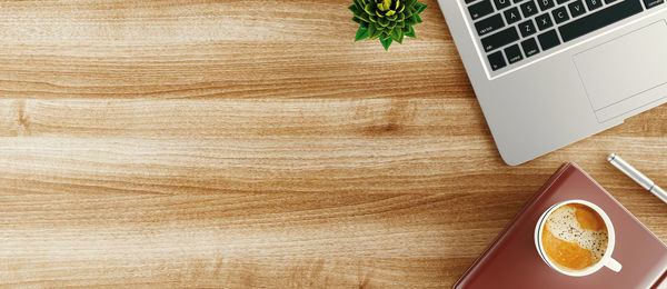 High angle view of coffee cup on table