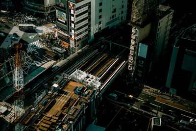 High angle view of buildings in city