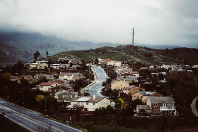 High angle view of cityscape against sky