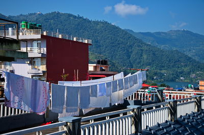 The roofs of pokhara, nepal with laundry drying in sun