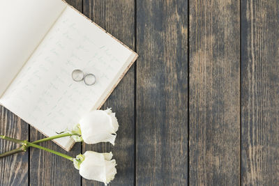 Directly above shot of open book on table