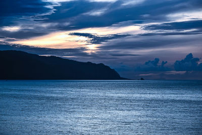 Scenic view of sea against dramatic sky