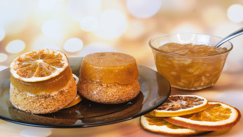 Close-up of dessert on table