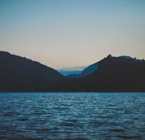 Scenic view of lake against sky during sunset