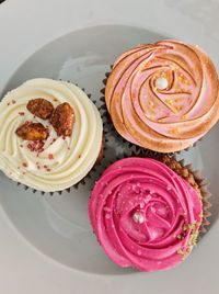 High angle view of cupcakes on table