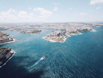 High angle view of boats in sea