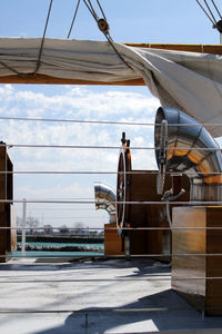Boat sailing on sea against sky