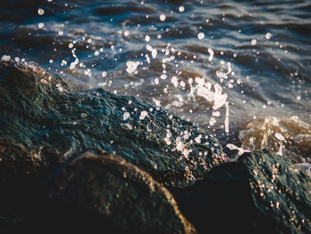 High angle view of rocks at shore