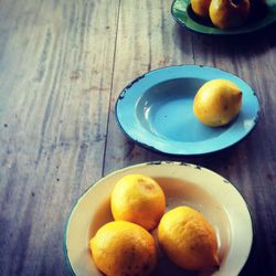 High angle view of fruits in bowl on table