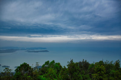 Beautiful stunning scenic panoramic view of langkawi from the top of gunung mat chincang mountain