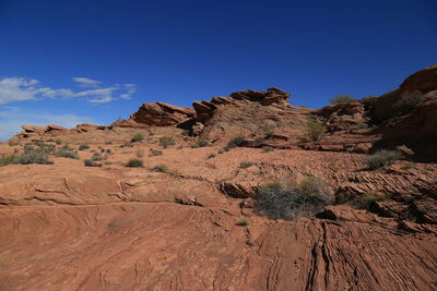 Scenic view of sand against clear blue sky