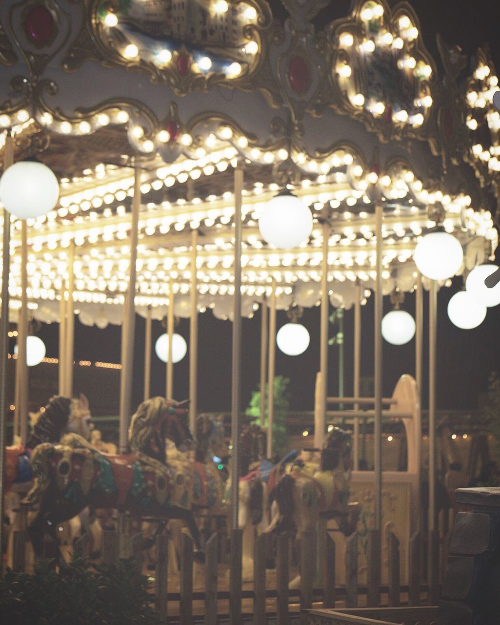 illuminated, light bulb, lighting equipment, no people, carousel, amusement park, outdoors