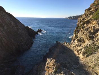 Scenic view of sea against clear sky