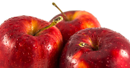 Close-up of wet apple against white background