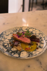 High angle view of food served in plate