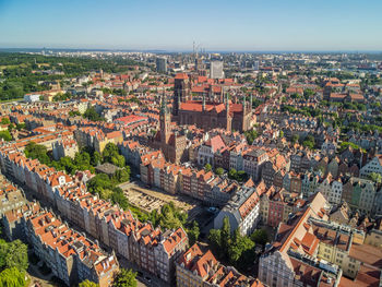 High angle view of buildings in city